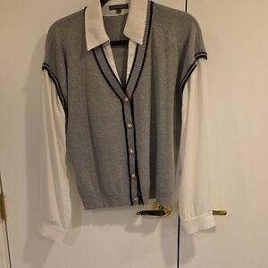 Adrianna Papell Gray and Cream Cardigan